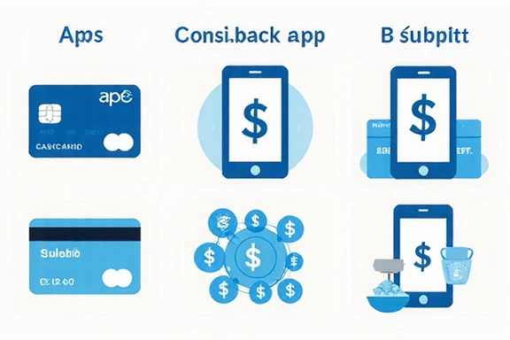 Graphic showing various cashback cards and apps
