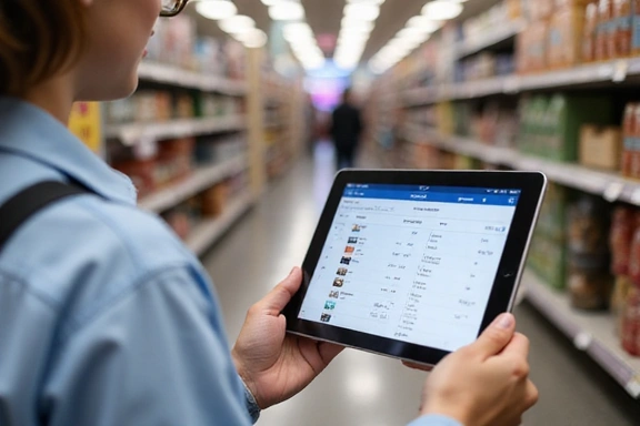Person comparing prices on a tablet in a store