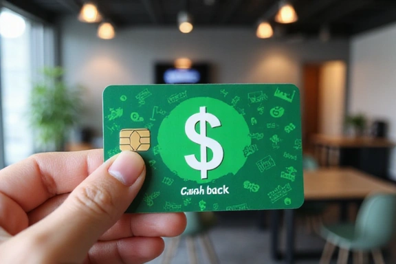 Person holding a credit card with cashback icon