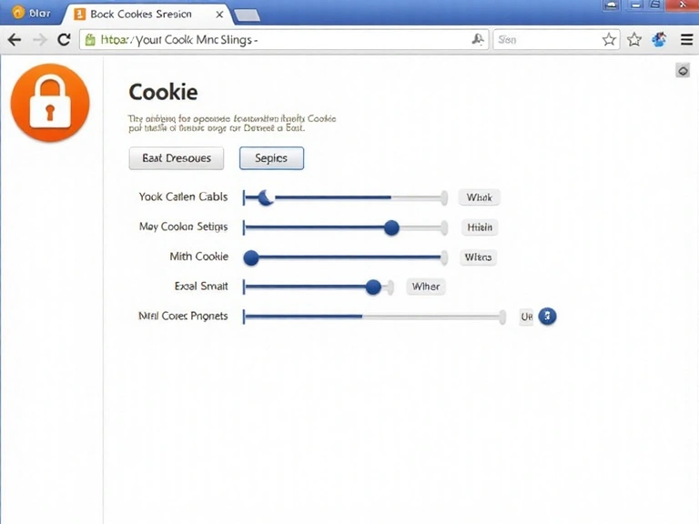 A graphic illustrating a web browser's cookie settings, with sliders and checkboxes for managing cookie preferences. A padlock icon signifies privacy and control, clean, professional, no text.