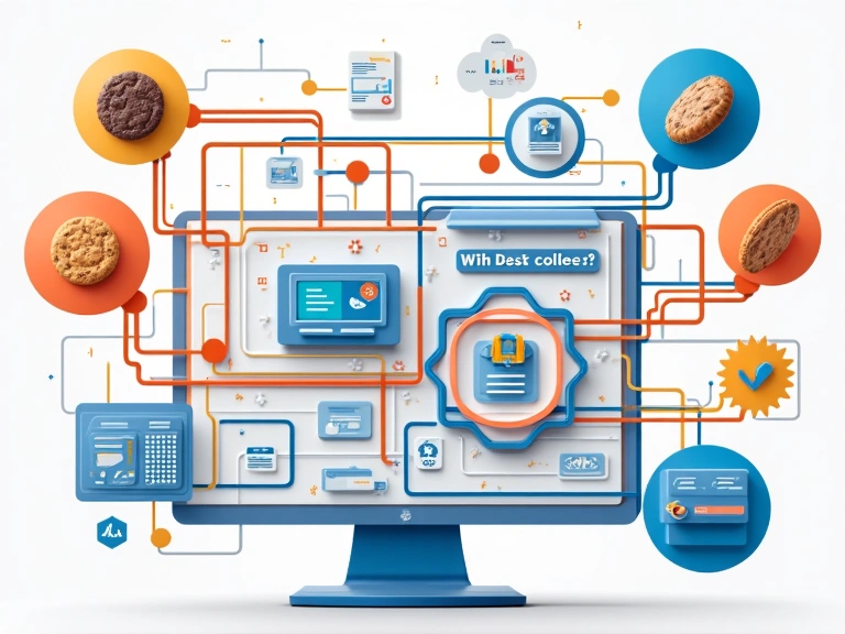 An abstract depiction of data flowing through different digital channels, representing the various uses of cookies like analytics, advertising, and functionality. Colors are dynamic and interconnected, symbolizing data exchange, clean, professional, no text.