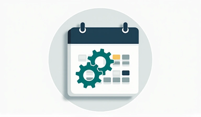 Calendar icon with gears and arrows, symbolizing policy updates and changes over time