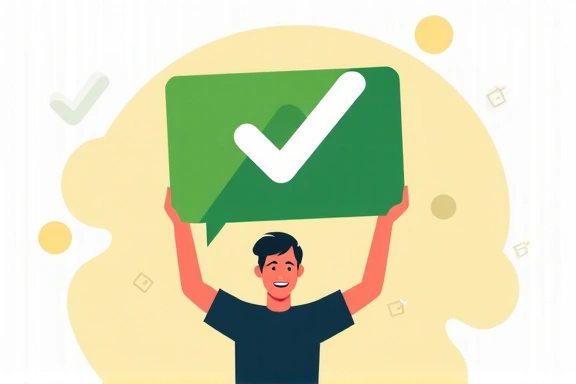 A thank you illustration with a person holding a large checkmark icon.